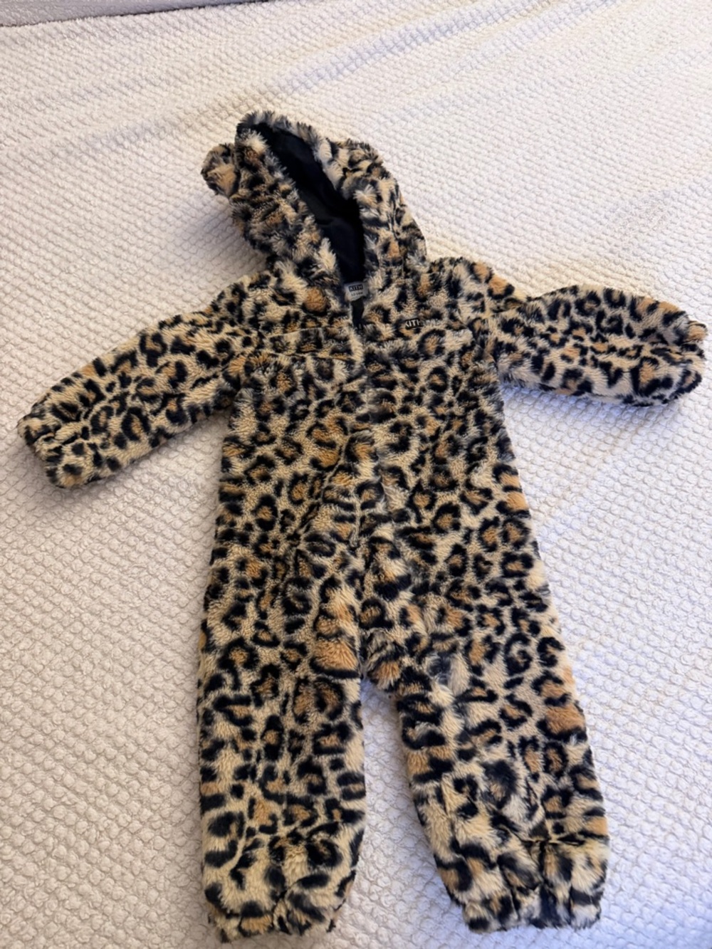 Leopard Print Fuzzy Hooded One-Piece Coverall